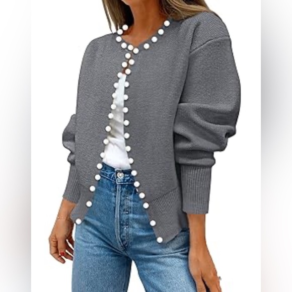 dRA Los Angeles Gray Cardigan with Pearl Details - Picture 1 of 12